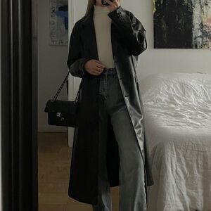 Longline faux leather trench